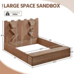 53× 44.5in Wood Sand Box for Kids Ages 3-8, Sandboxes for Backyard Patio Garden Beach Outdoor Play Use, w/Fabric Liner Funnel Ch