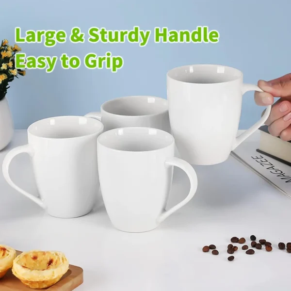 White Coffee Mugs Set of 4, 16 Ounce Mug with Handles, Ceramic Coffee Cups, Porcelain Mugs Sets, Large Coffee Mugs for CoffeeTea
